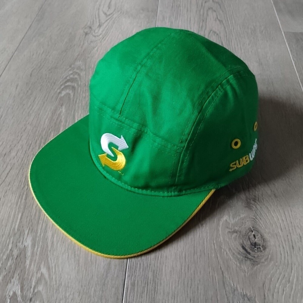 Subway Employee Hat 5 Panel Snapback Cap Green Yellow Adjustable OSFA Workwear